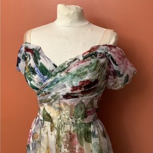 Green Ruched Off-Shoulder Sundress